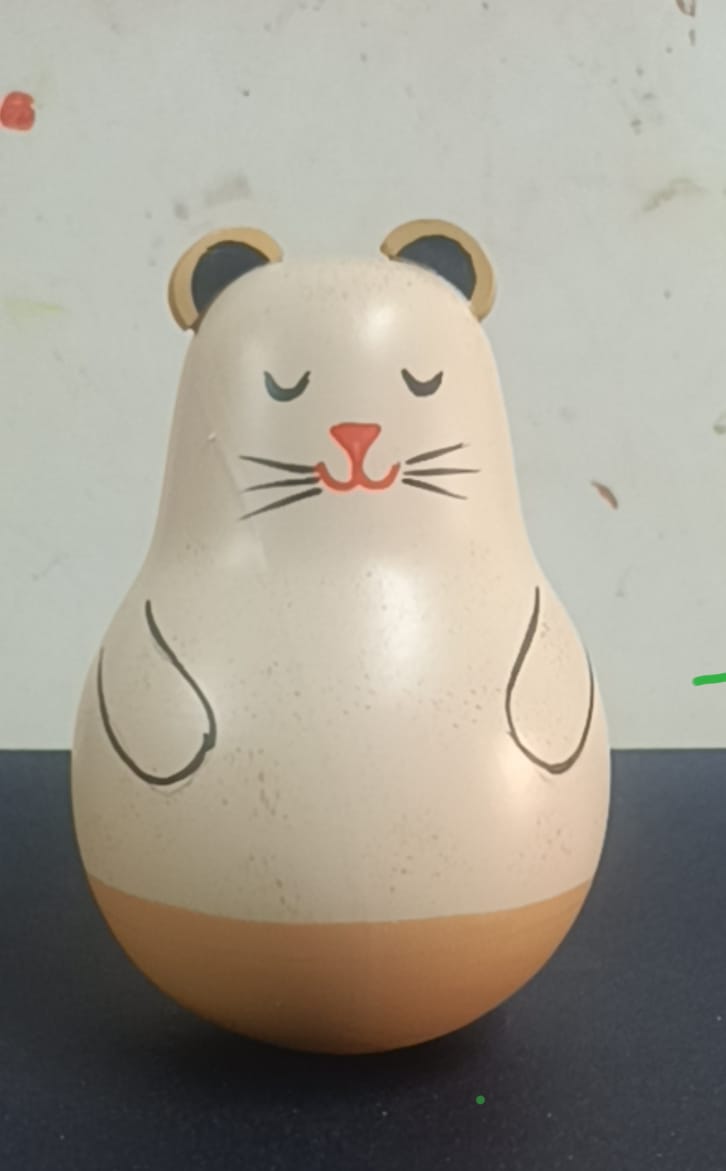 Wooden roly-poly cat tumbler toy