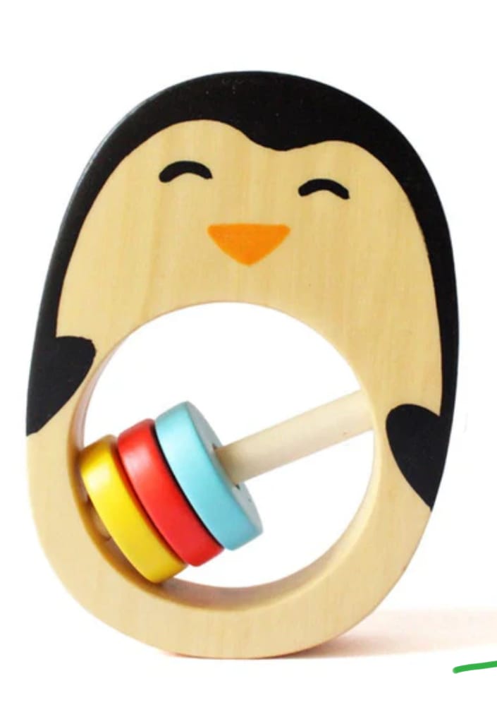 Wooden penguin rattle with abacus rings