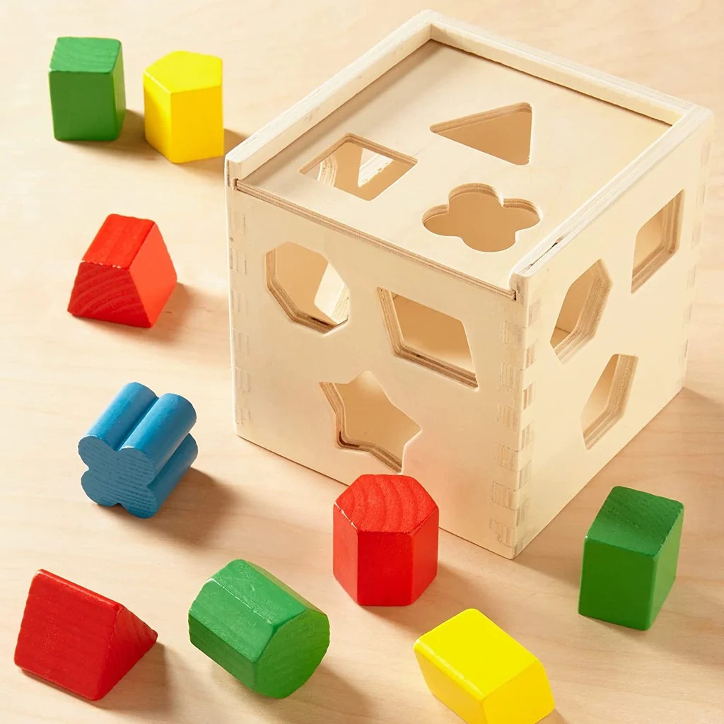 Wooden shape sorter activity cube