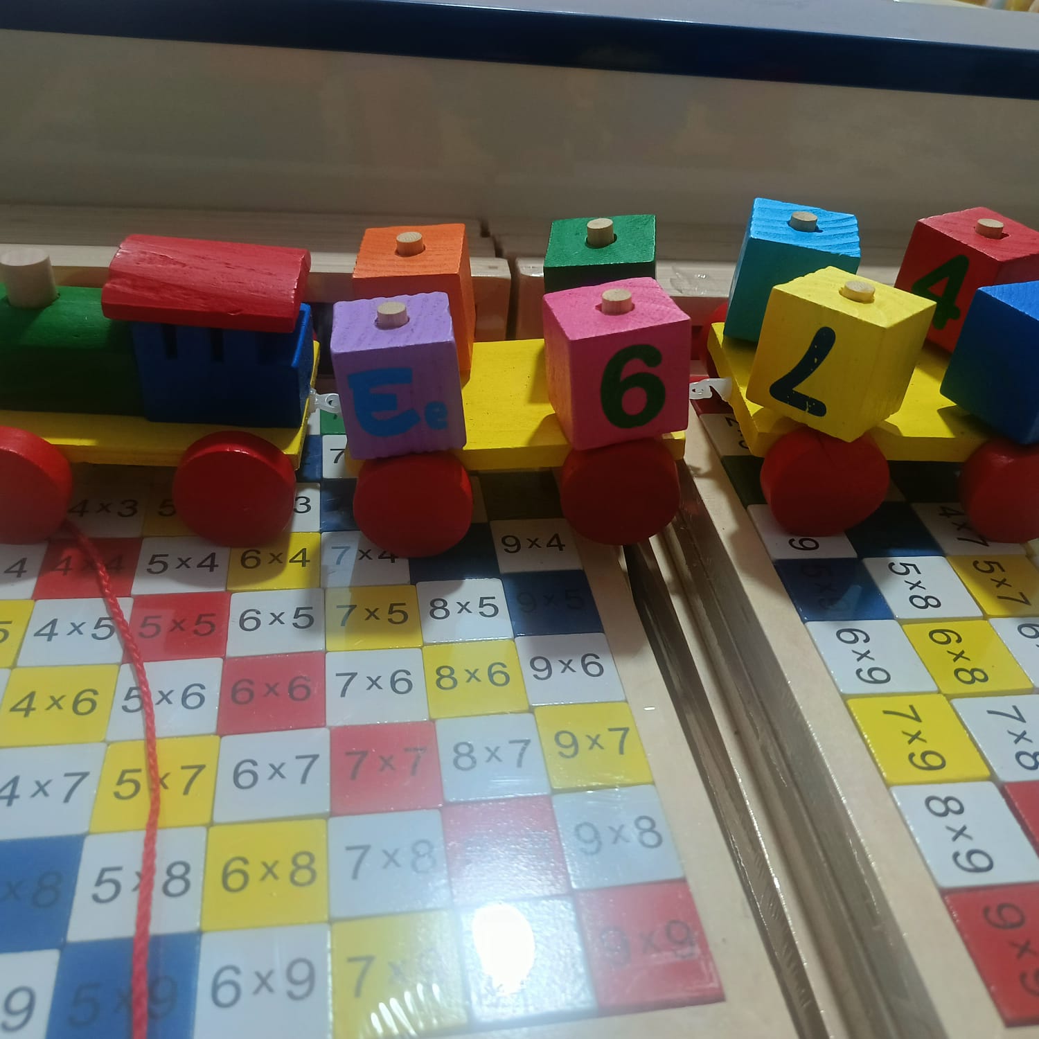 Wooden number and letter train with counting blocks