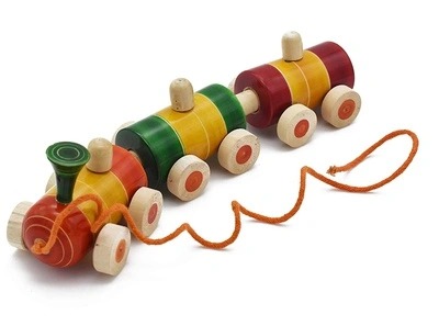 Wooden stacking rings pull-along train