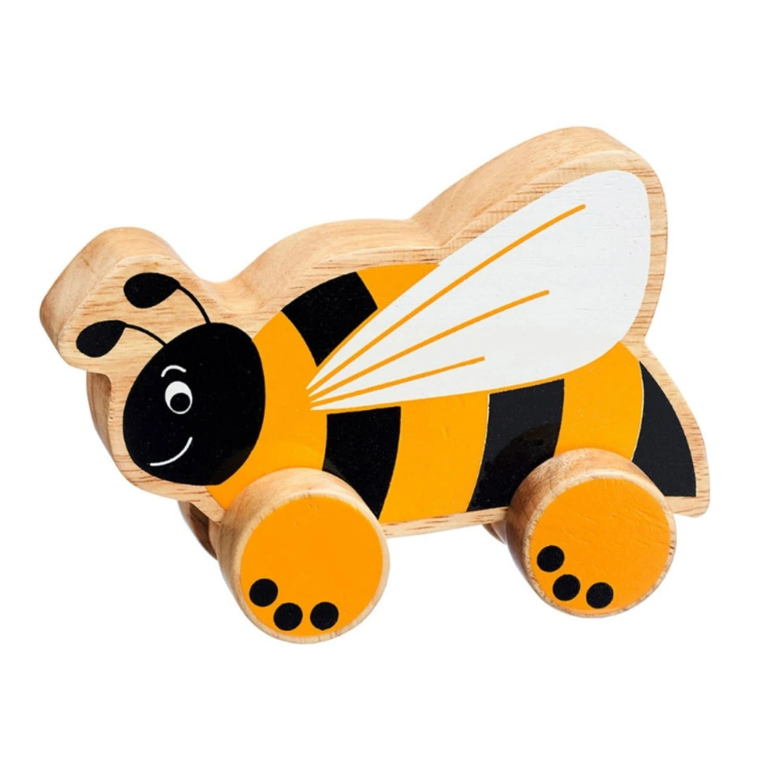 Wooden bee push-along toy on wheels