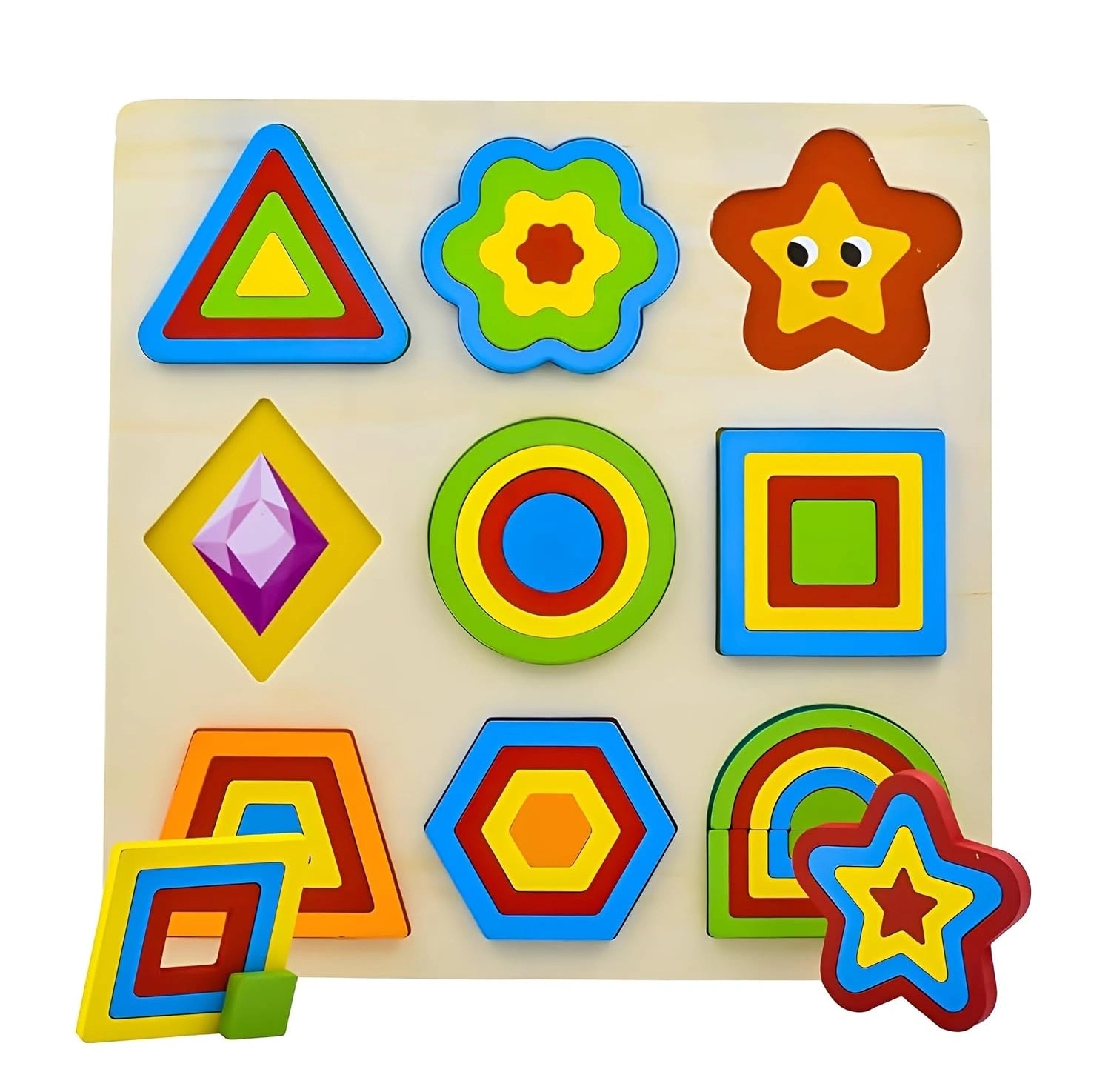 Wooden geometric shapes puzzle board