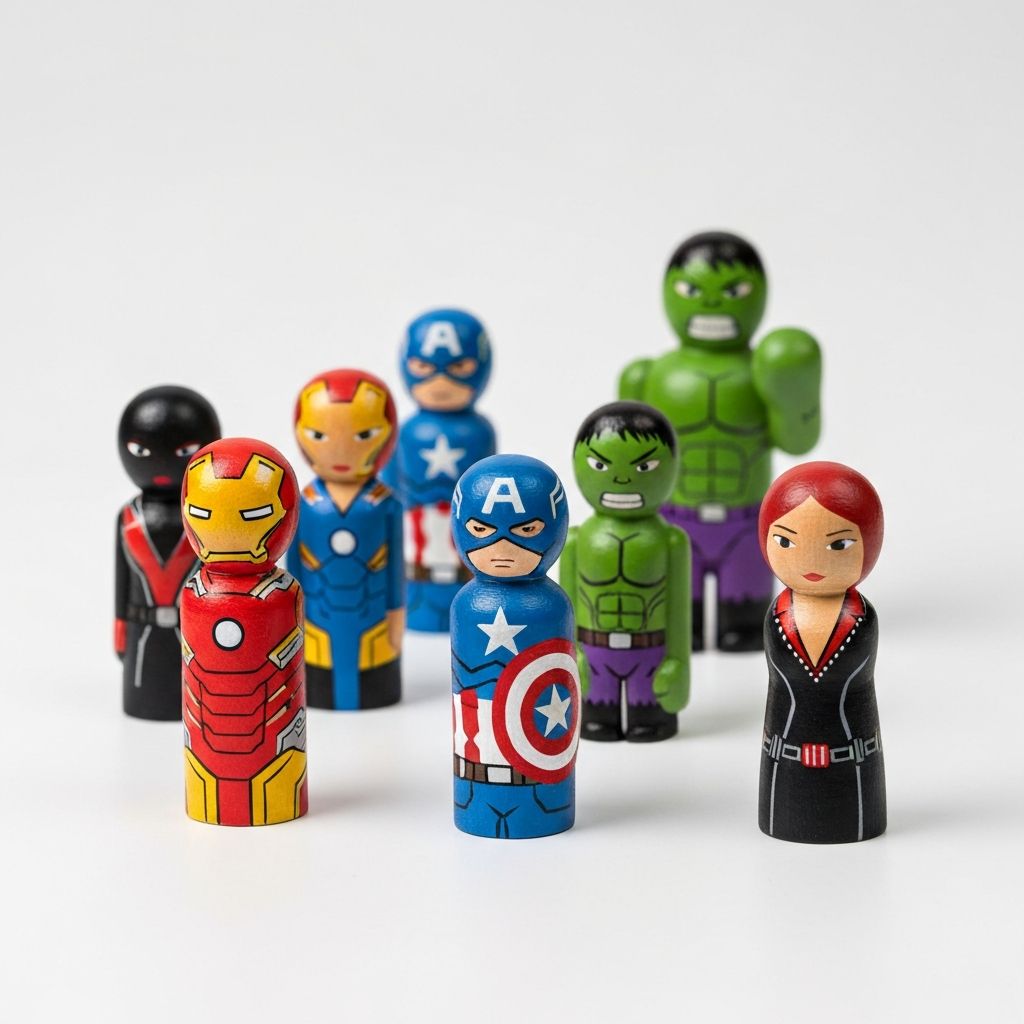 Avengers Peg Dolls - Handcrafted Channapatna Wooden Toy by Hussain Arts India