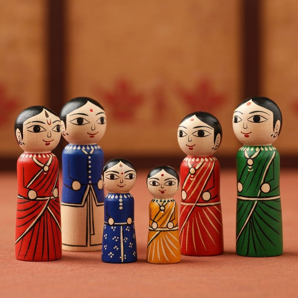 Traditional Peg Dolls - Handcrafted Channapatna Wooden Toy by Hussain Arts India