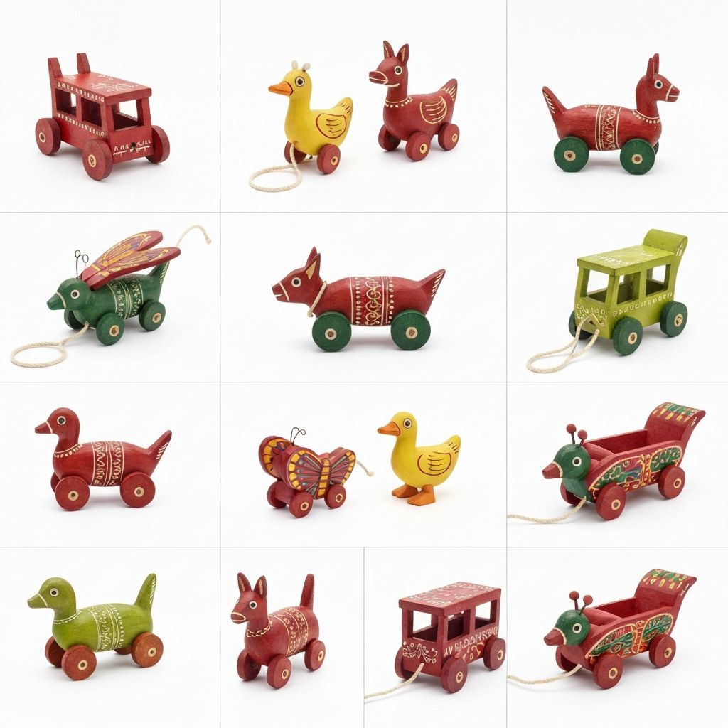 Pull-Along Toys - Handcrafted Channapatna Wooden Toy by Hussain Arts India