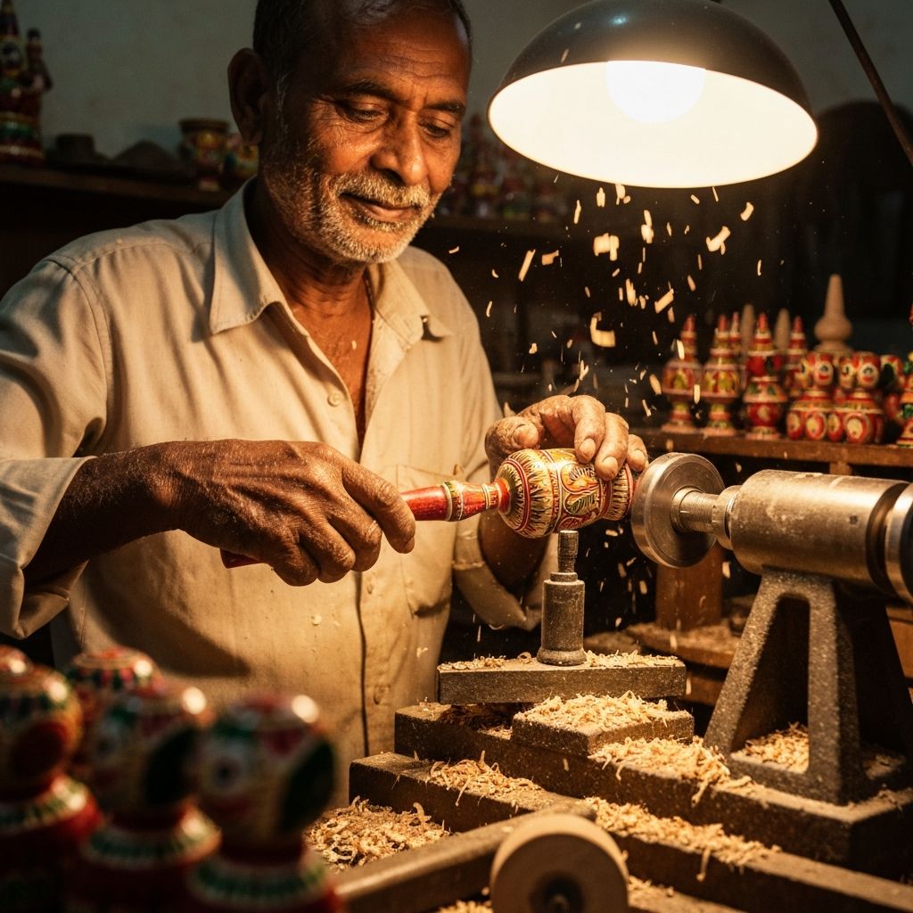 Channapatna toy making workshop - Traditional wooden toy craftsmanship